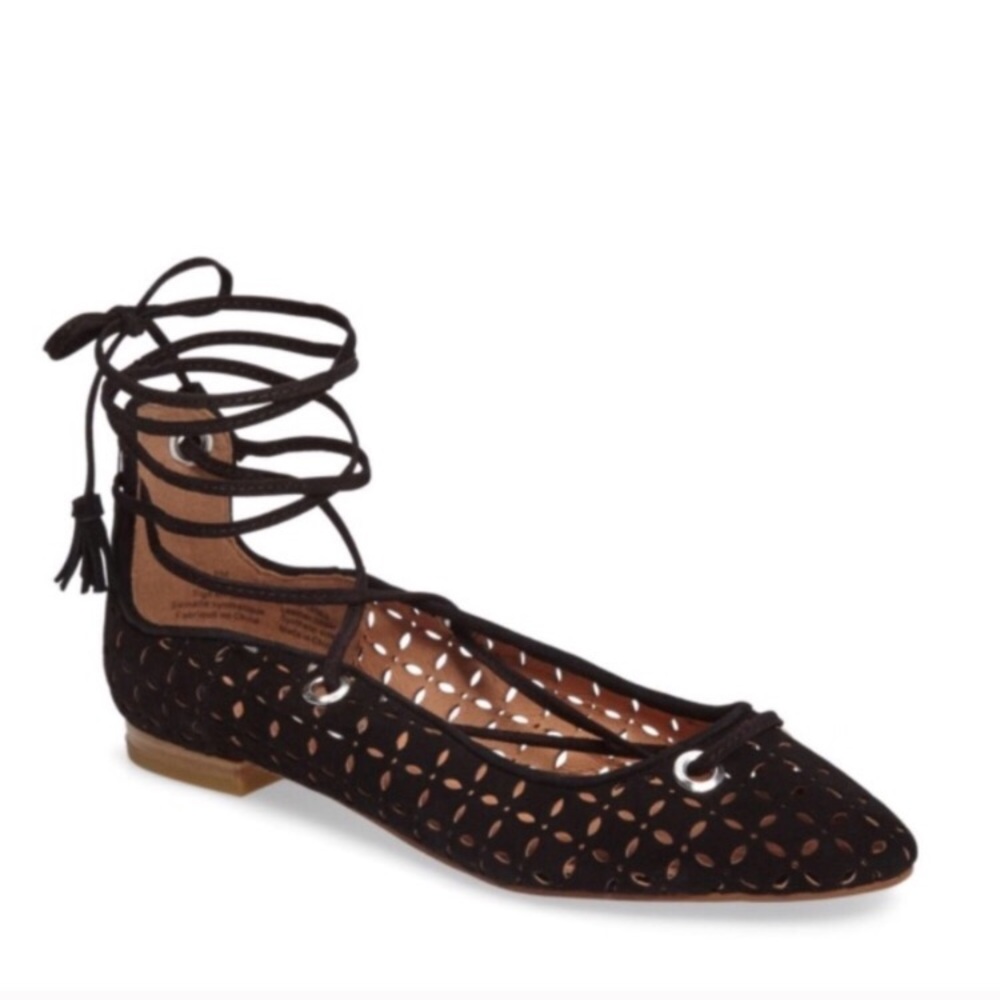 ❗ CLEARANCE ❗ Suede Cut out leather Nellie Ghillie Black lace up Ballet Flat